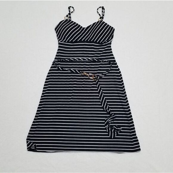 VINTAGE Cache Black Striped Hook Belted Dress - Picture 8 of 15